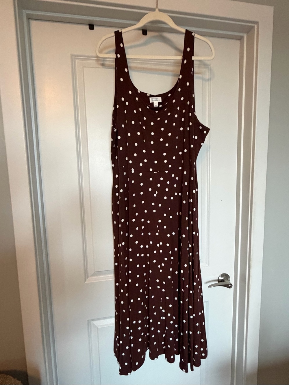 Market & Spruce 2X Brown Polka Dot Midi Maxi Dress Pockets